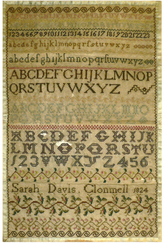 Sarah Davis Clonmel 1824 Reproduction Sampler - StitchyBox Samplers Cross Stitch Chart